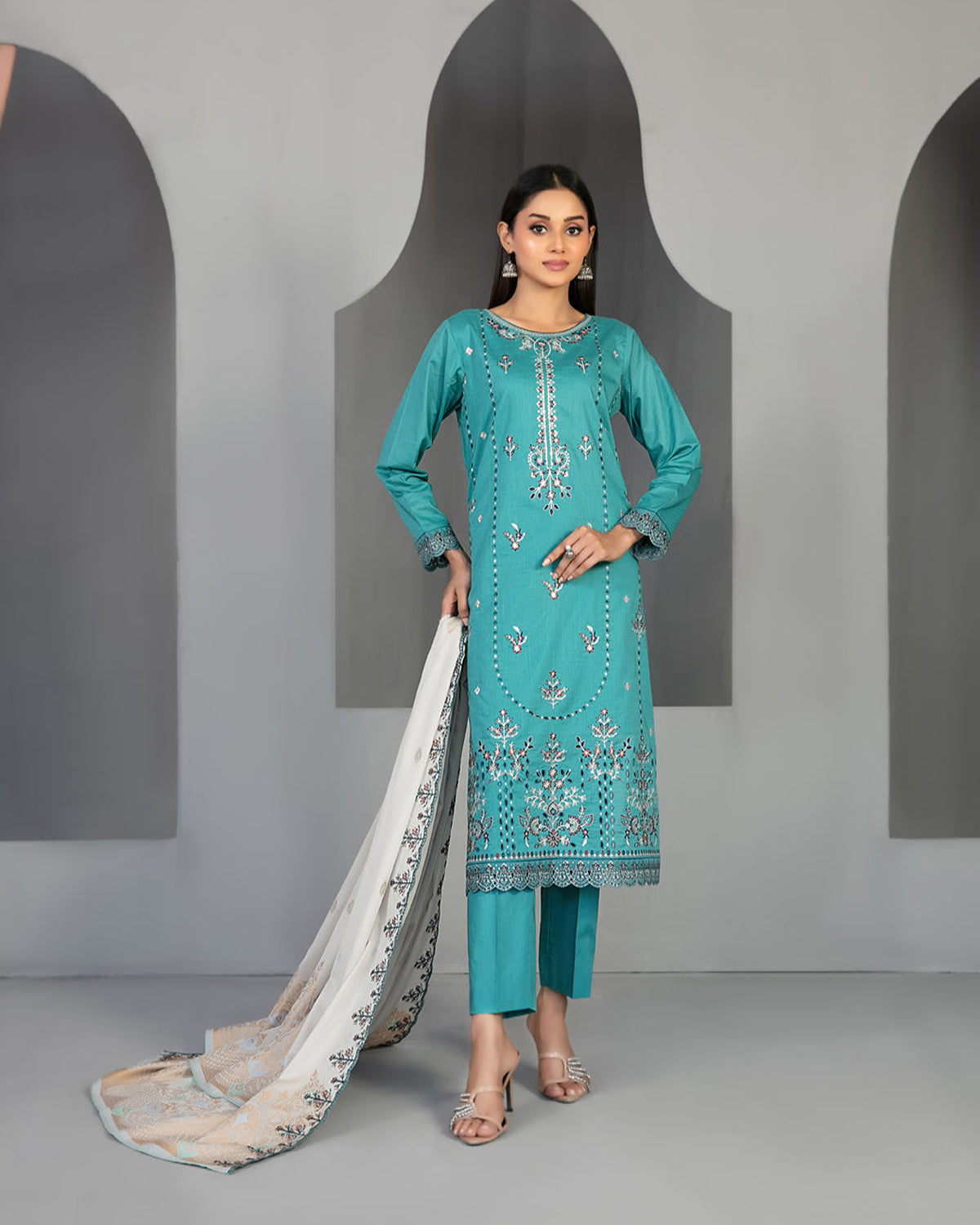 Efza 3pcs Un-Stitched Emb Lawn [D-2973]