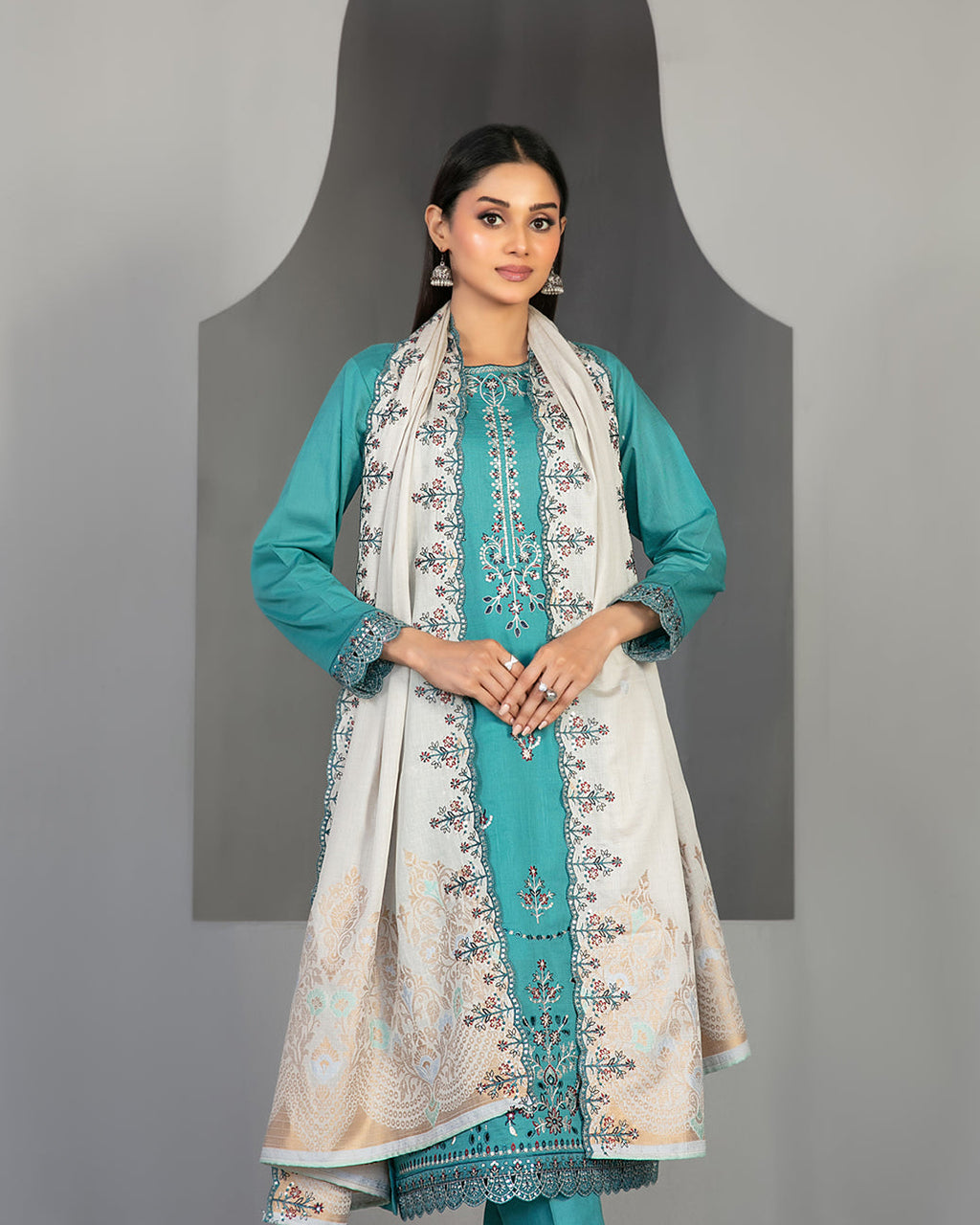 Efza 3pcs Un-Stitched Emb Lawn [D-2973]