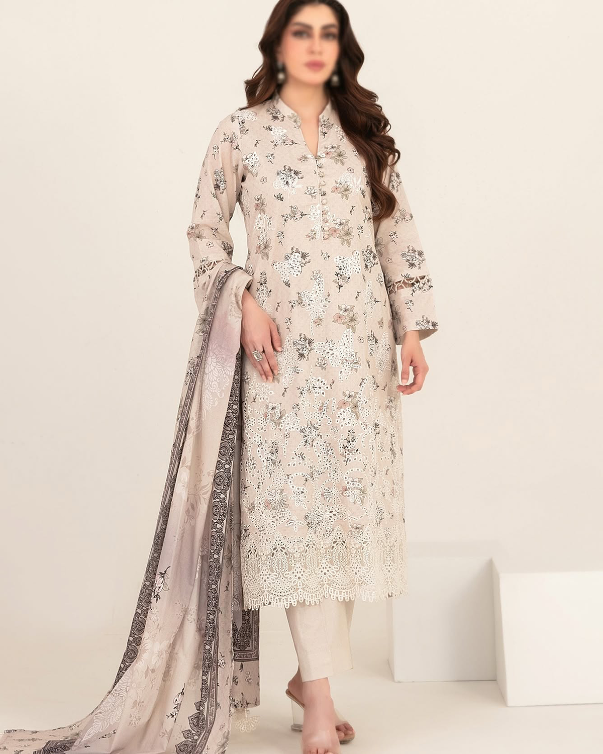 Meem by Tawakkal Fabrics Embroidered Lawn Unstitched 3 Piece Suit - D-3860 - TF26MEM - Off White - Summer Collection