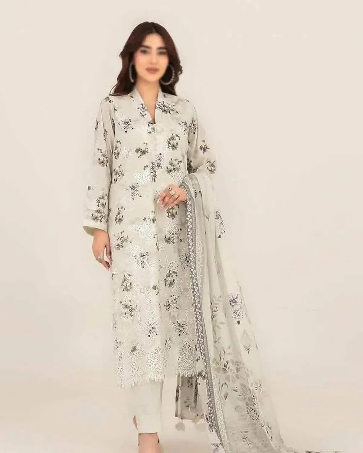 Meem by Tawakkal Fabrics Embroidered Lawn Unstitched 3 Piece Suit - D-3859 - TF26MEM - Off White - Summer Collection