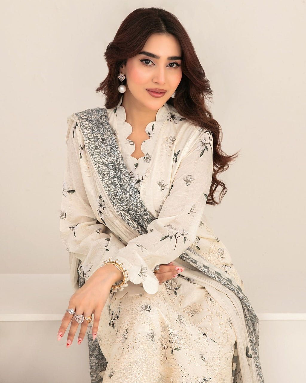 Meem by Tawakkal Fabrics Embroidered Lawn Unstitched 3 Piece Suit - D-3857 - TF26MEM - Off White - Summer Collection