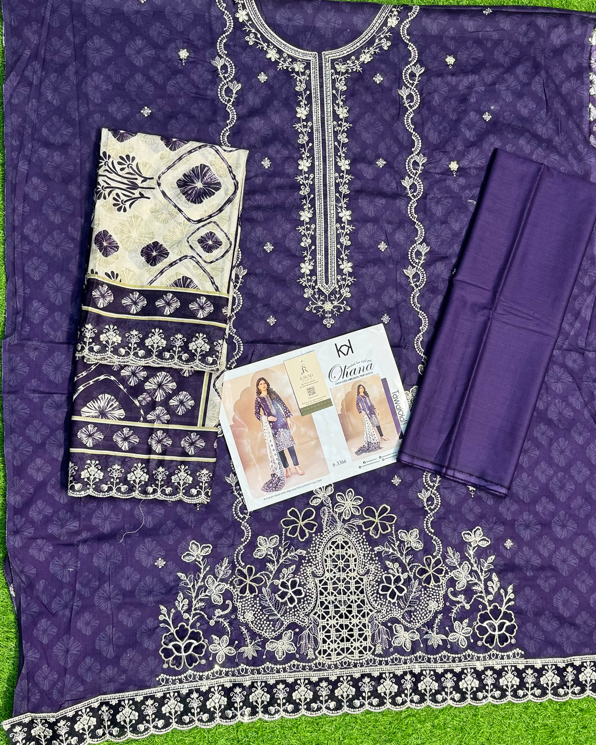 Ohana 3pcs Un-Stitched Emb Printed Lawn [D-3366]