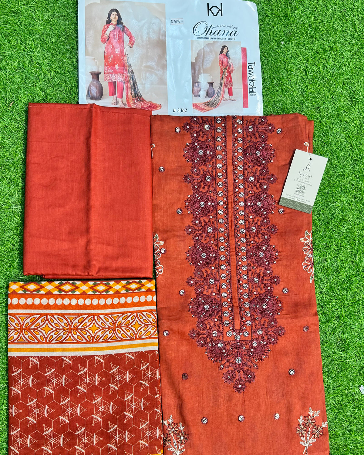 Ohana 3pcs Un-Stitched Emb Printed Lawn [D-3362]