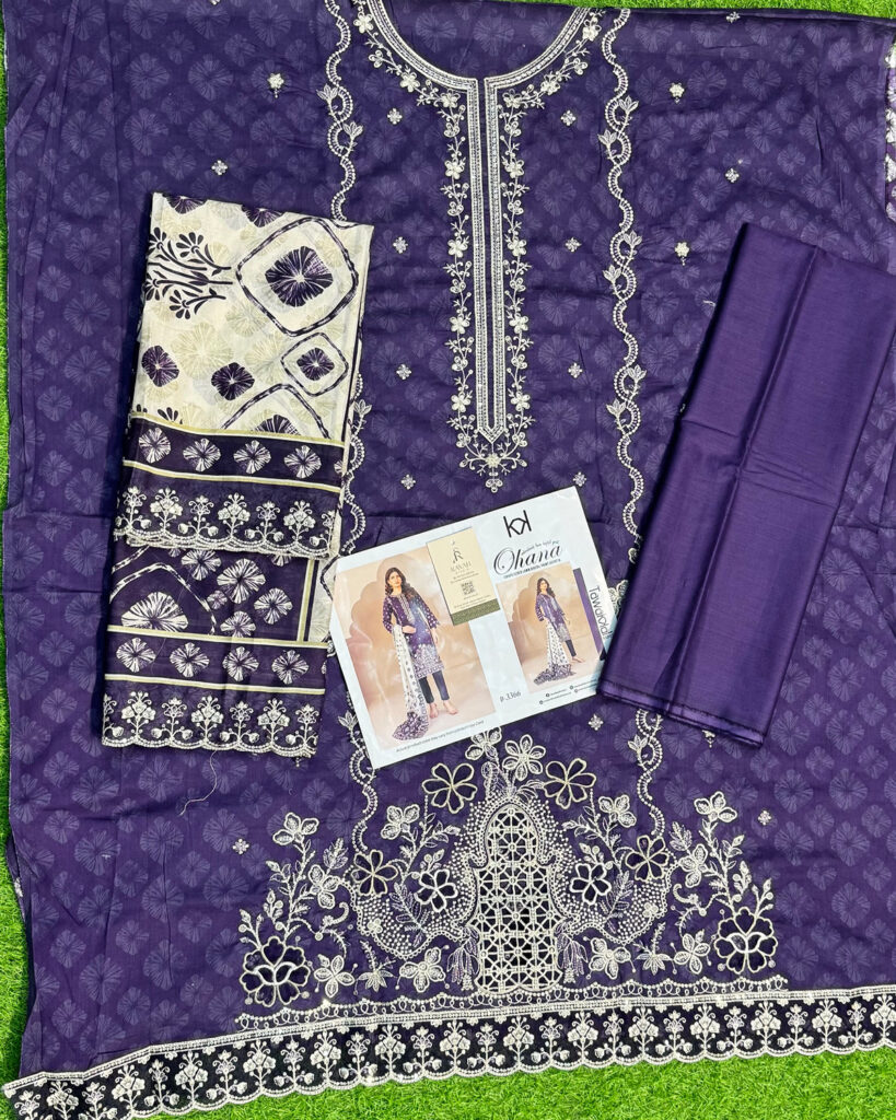 Ohana 3pcs Un-Stitched Emb Printed Lawn [D-3366]