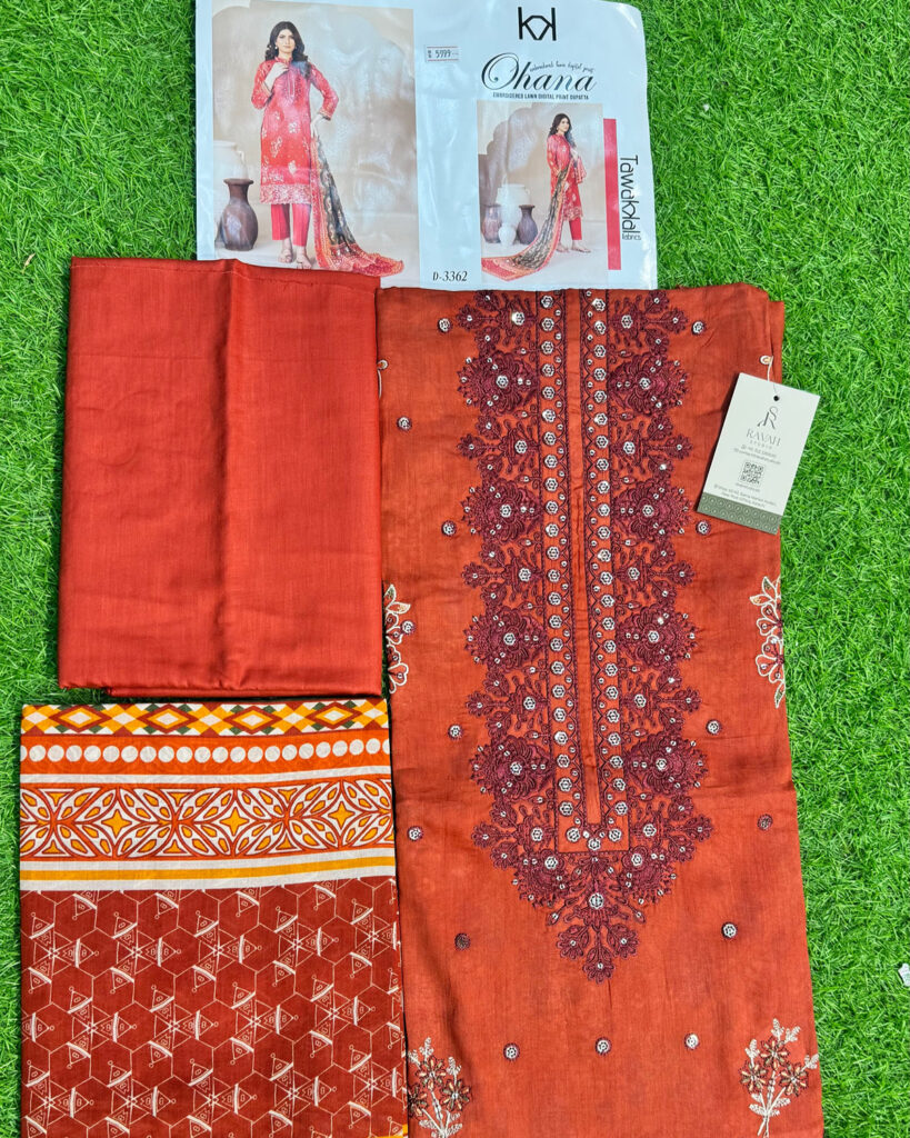 Ohana 3pcs Un-Stitched Emb Printed Lawn [D-3362]